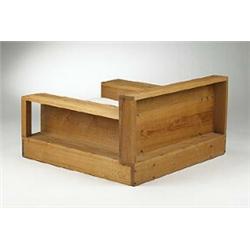 Mario Ceroli, lounge chair, Poltronova, Italy, 1972, unrefined Russian pine, upholstery<b...