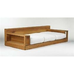 Mario Ceroli, sofa, Poltronova, Italy, 1972, unrefined Russian pine, upholstery, 86.5"w...