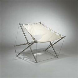 J.H. Varichon, Tension lounge chair, Varichon, France, 1969, aluminum, steel cable, canva...