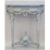 Image 1 : NEO-CLASSICAL CARVED AND PAINTED MARBLE TOP CONSOLE TABLE, Italian. The gray and white D-shaped...