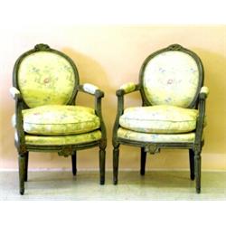 PAIR OF NEO-CLASSICAL PAINTED ARM CHAIRS, Italian. 18th Century. Each with an oval padded backr...