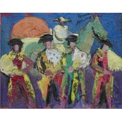 PIERRE AMBROGIANI (French. 1907-1985), "Les Toreadors". Signed Pierre Ambrogiani u/r., Oil on...