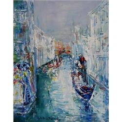 YOLANDE ARDISSONE (French. Born 1927), "Promenade en Gondole". Signed Ardissone l/l. Also signe...
