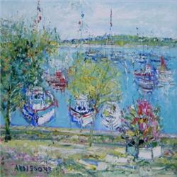 YOLANDE ARDISSONE (French. Born 1927), "Bateaux a Sainte Marine". Signed Ardissone l/l. Also ti...