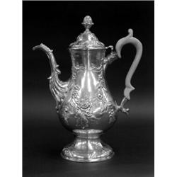GEORGE III STERLING SILVER COFFEE POT, Irish. Dublin. 1796. Maker: William Hughes. Of baluster...