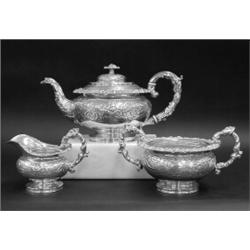 THREE PIECE GEORGE IV STERLING SILVER TEA SERVICE, English. Sheffield. 1820. Makers: John & Tho...