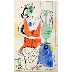 BYRON BROWNE (American. 1907-1961), "Seated Figure with Urn". Signed Byron Browne and dated 194...