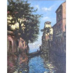 ALBERT FERDINAND DUPRAT (Italian. Born 1882), "Venetian Canal". Signed A. Duprat l/r., Oil on...
