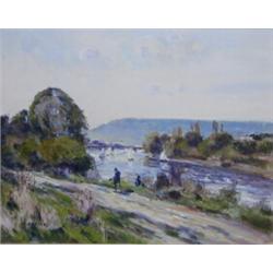 GASTON SEBIRE (French 1920-2001), "Voiliers Sur La Seine". Signed G. Sebire l/l. Also titled on...