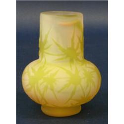 GALL+ CAMEO GLASS VASE, French. Circa 1910. Signed in cameo Galle after a star. The pinkish gra...