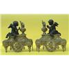 Image 1 : PAIR OF LOUIS XV STYLE GILT AND PATINATED BRONZE CHENETS, French. 19th Century. Each with a che...