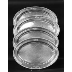 RARE SET OF FOUR GEORGE III STERLING SILVER GRADUATED MEAT PLATTERS, English. London. 1811. Mak...