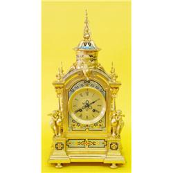 VERY FINE LOUIS XV STYLE GILT BRONZE AND CHAMPLEVE ENAMEL MANTEL CLOCK, French. 19th Century. M...