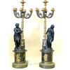 Image 1 : GOOD PAIR OF EMPIRE GILT AND PATINATED BRONZE FIGURAL SEVEN LIGHT CANDELABRA, French. 19th Cent...