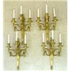 Image 1 : VERY FINE AND RARE SET OF FOUR LOUIS XVI STYLE GILT BRONZE THREE LIGHT BRAS DE LUMIERES, French...