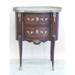 LOUIS XV STYLE GILT BRONZE MOUNTED MARBLE TOP TABLE EN CHIFFONNIERE, 20th Century. The kidney s...