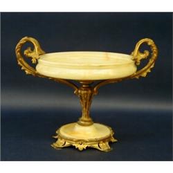 FINE LOUIS XV STYLE GILT BRONZE AND ONYX TAZZA, French. Late 19th Century. The circular shallow...