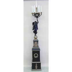 PAIR OF EMPIRE STYLE GILT AND PATINATED BRONZE SEVEN LIGHT CANDELABRA, French. Late 19th Centur...