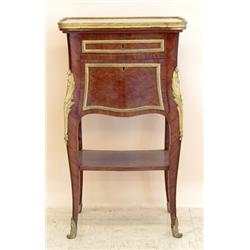 LOUIS XV STYLE GILT BRONZE MOUNTED KINGWOOD PARQUETRY MARBLE TOP CHIFFONNIERE, French. Late 19t...