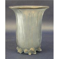 R. LALIQUE MOLDED BLUE STAINED "EUCALYPTUS" VASE, French. Circa 1925. Molded R. Lalique. Height...