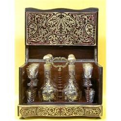 VERY FINE BOULLE LIQUEUR CASE, French. 19th Century. With foliate motif, the hinged cover and s...