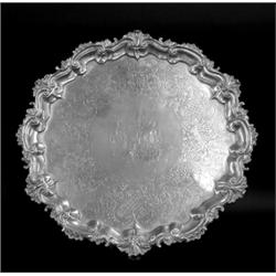 LARGE GEORGE IV STERLING SILVER SALVER, English. London. 1824. Maker: Wm. Edwards. Of shaped ci...
