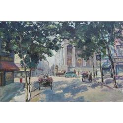 F. BERNARD (French. 20th Century), "Street Scene in Paris". Signed F. Bernard l/r., Oil on Ca...