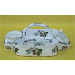 HAMMERSLEY PORCELAIN STRAWBERRY SERVER, English. Of rectangular shape molded with two side comp...