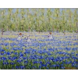 URSULA VAN LACH (English. Born 1949), "Children Among the Bluebells. Signed Van Lach l/r., Oi...