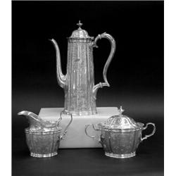 THREE PIECE TIFFANY & CO. STERLING SILVER DEMITASSE SET, American. 1891-1902. Comprising: demit...