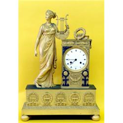 EMPIRE ORMOLU MANTEL CLOCK, French. Dated 1818. The circular white enamel dial inscribed Robin...