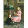Image 1 : LEOPOLD FLAMENG (French. 1831-1911), "Young Boy and Girl Dressing Up the Cat". Signed Leop. Fla...