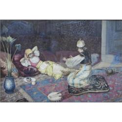 RIVAS (Italian. 19th Century), "The Entertainer". Signed Rivas l/r., Watercolor. Measuring 15...