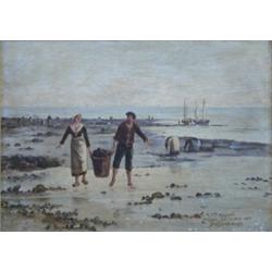 TEYSSONIERES (French. 19th Century), "Clam Gatherers on the Beach". Signed Teyssonieres and ins...
