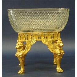 VERY FINE EMPIRE GILT BRONZE AND CUT GLASS CENTERPIECE, French. 19th Century. Glass probably by...