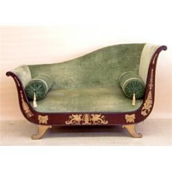 EMPIRE STYLE GILT BRONZE MOUNTED MAHOGANY CANAPE, French. Late 19th Century. The shaped backres...