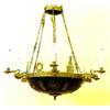 Image 1 : GOOD EMPIRE STYLE GILT AND PATINATED BRONZE SIX LIGHT CHANDELIER, French. 19th Century. The cir...
