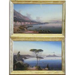ITALIAN SCHOOL (19th Century), "Activity in the Bay of Naples". Each unsigned., Pair of Oil o...