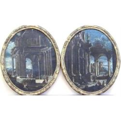 ITALIAN SCHOOL (19th Century), "Architectural Cappriccios with Figures". Each unsigned., Pair...