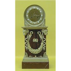 FINE EMPIRE GILT BRONZE AND MARBLE MANTEL CLOCK, French. Circa 1800. With 5 1/2" dial and chase...