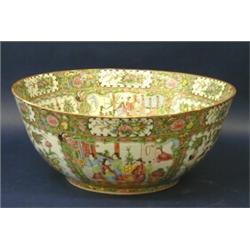 FINE ROSE MEDALLION PORCELAIN PUNCH BOWL, Chinese. 19th Century. Enameled with alternating figu...