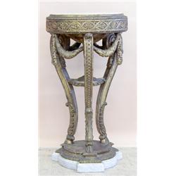 PAIR OF EMPIRE STYLE MARBLE AND CARVED GILTWOOD PEDESTALS, 19th Century. Each circular marble i...