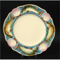 SET OF TWELVE MINTONS PORCELAIN FISH PLATES, English. Date mark for 1879. Printed and impressed...