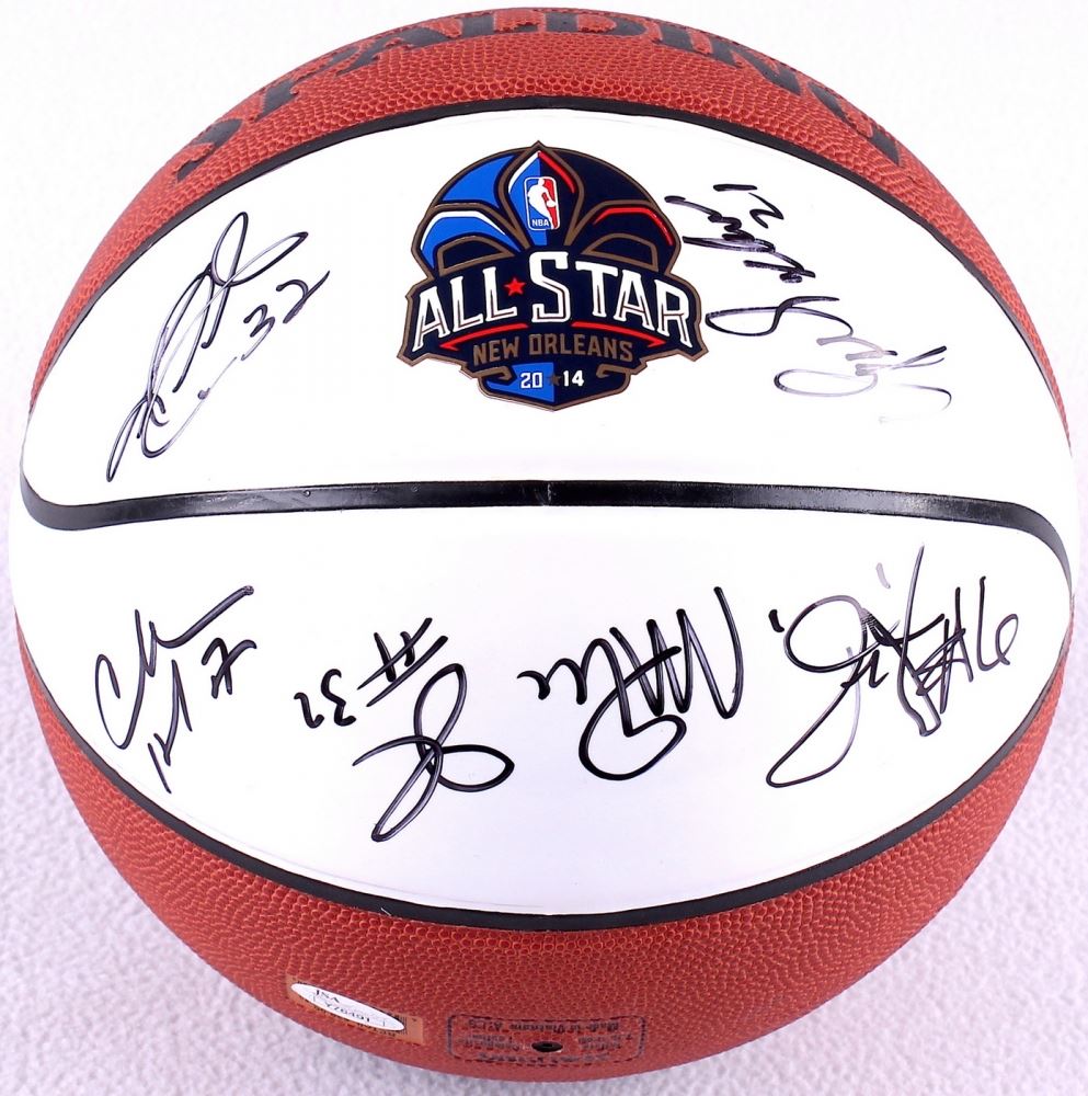 2014 NBA All-Star Game Basketball Signed by (6) with Charles Barkley,  Julius Erving, Karl Malone, Cl
