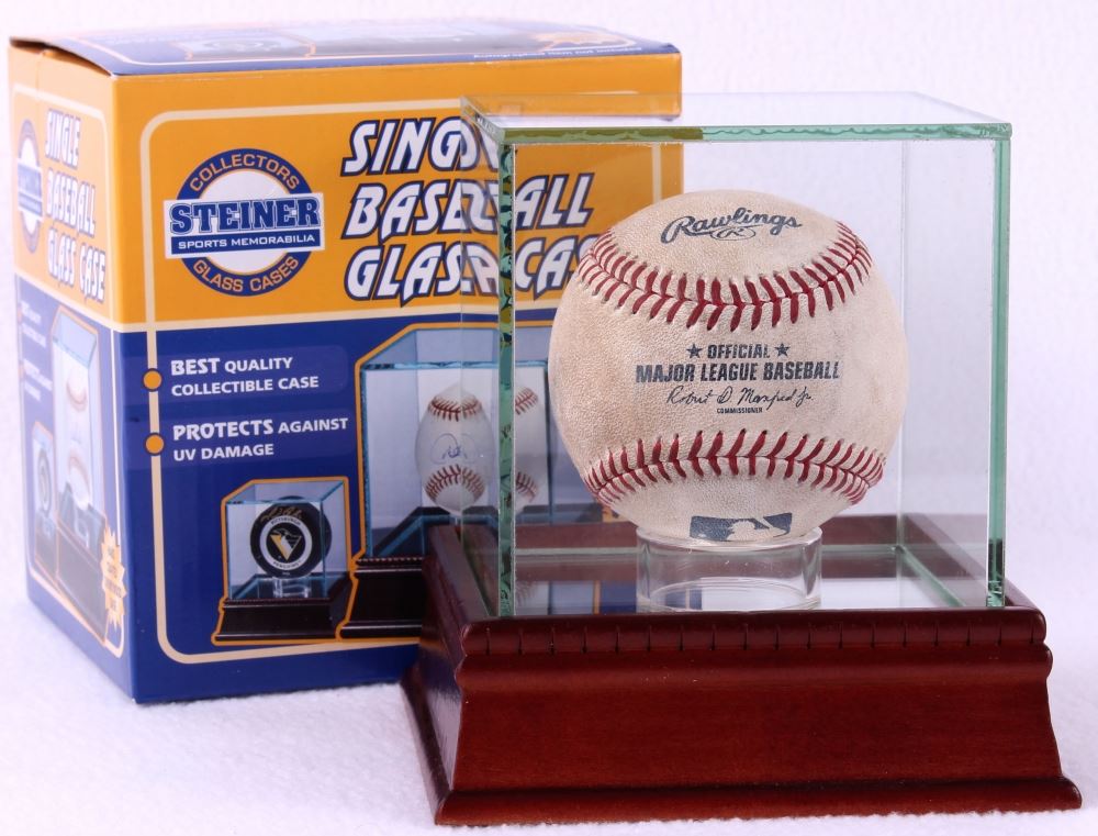 Single Baseball Display Case with Glass Top and Cherry Wood Base (New)