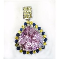 BLUE SAPPHIRE 2.64CT / YELLOW SAPPHIRE 2.35CT / KUNZITE 22.85CT, 14K W/G PENDANT 22.85GRAM / DIAMOND