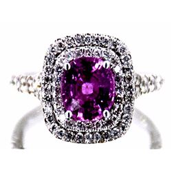 Ceylon Pink Sapphire  2.81 ctw Diamond Ring 14KW