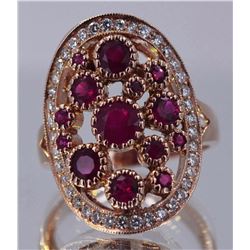 Natural Ruby 2 ctw Diamond cluster Ring 14KRGold