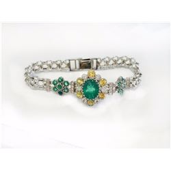 Y.SAPPHIRE 1.52CT / EMERALD 3.09CT CENTER / EMERALD 1.75CT, 14K W/G BRACELET  18.39GRAM / DIAMOND RD