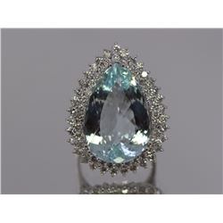 Aquamarine  20.53 ctw Diamond Cocktail Ring 14KW